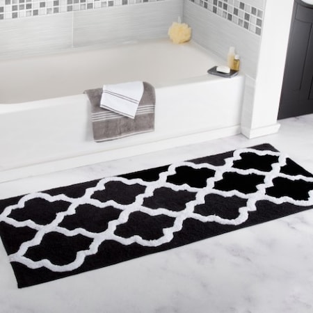 Hastings Home 100 Percent Cotton Trellis Bathroom Mat - 24x60 inches - Black 663069MER